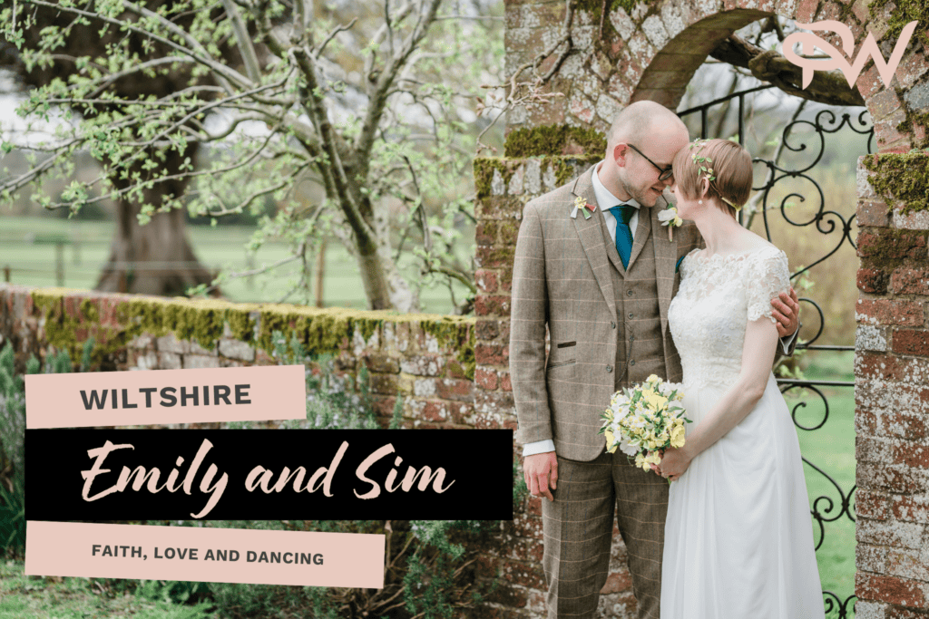 Romantic wedding photo of Emily and Sim in Wiltshire, capturing faith, love, and dancing.